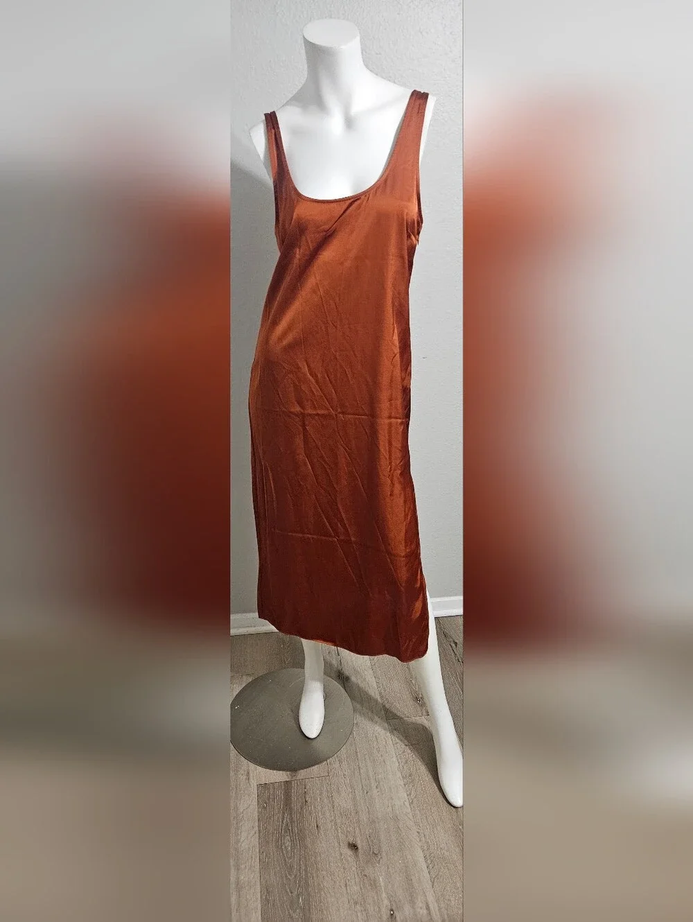 brown satin slip midi dress Night Out Satin Slip Midi Dress Cognac Brown